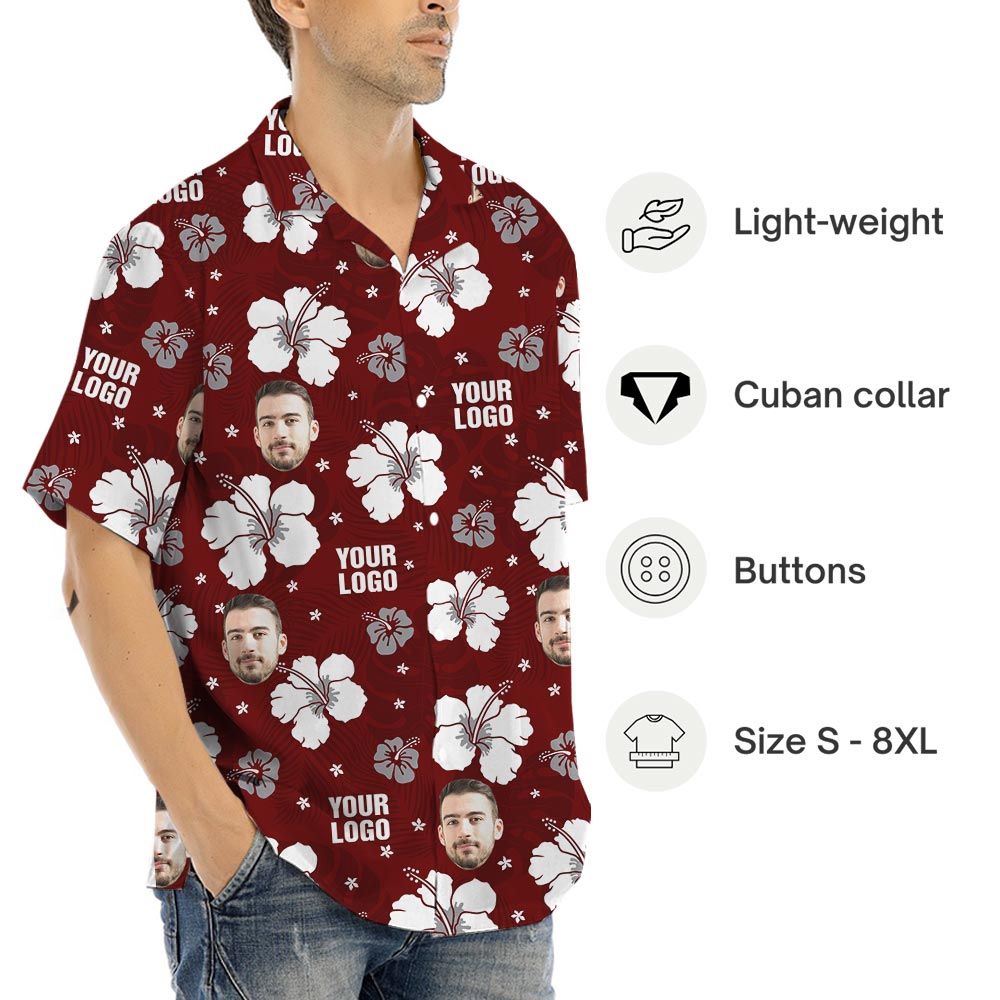 Red Personalized Logo Hibiscus Short Sleeves Summer Shirt