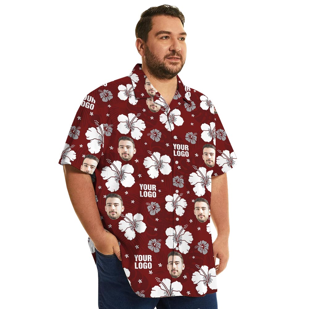 Red Personalized Logo Hibiscus Short Sleeves Summer Shirt