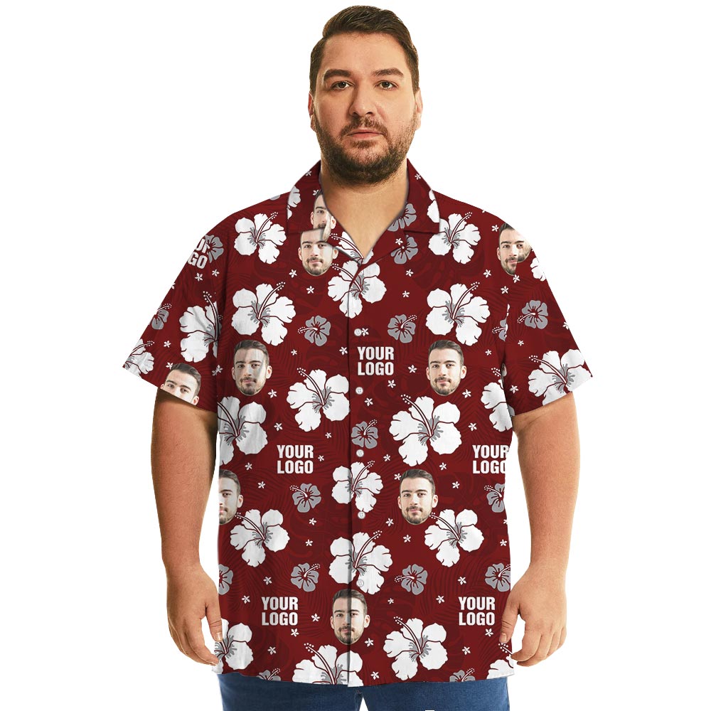 Red Personalized Logo Hibiscus Short Sleeves Summer Shirt