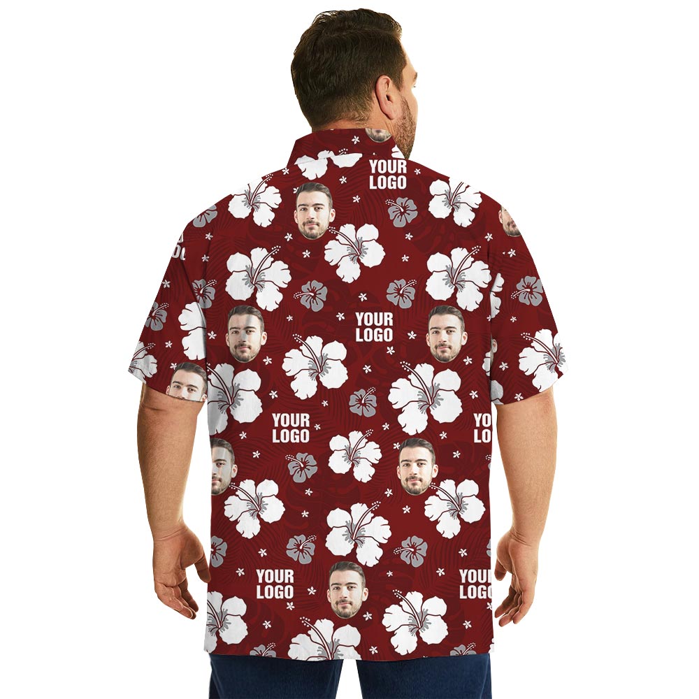 Red Personalized Logo Hibiscus Short Sleeves Summer Shirt