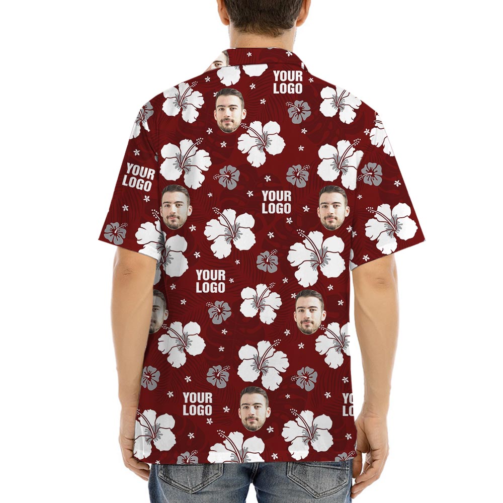 Red Personalized Logo Hibiscus Short Sleeves Summer Shirt