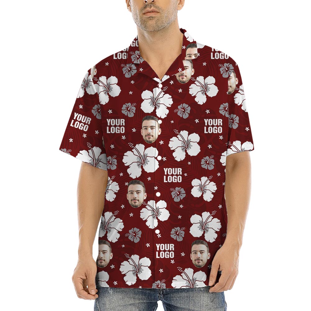 Red Personalized Logo Hibiscus Short Sleeves Summer Shirt