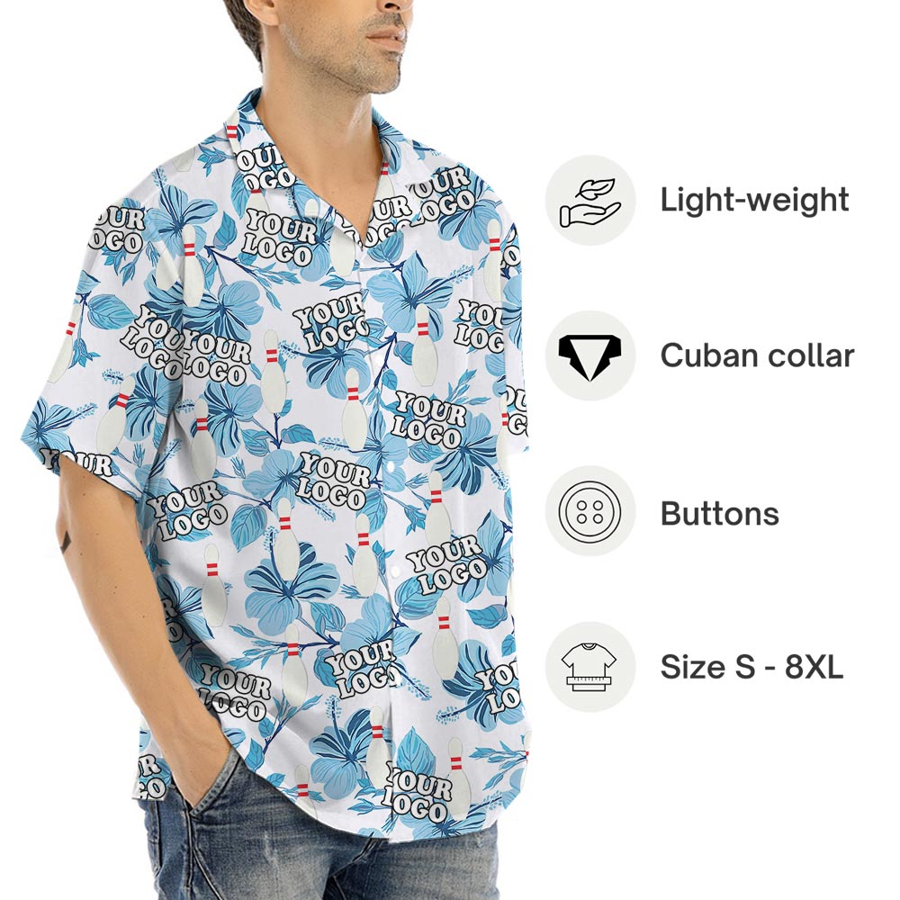 Custom Logo Bowling Team Hawaiian Shirt Hibiscus