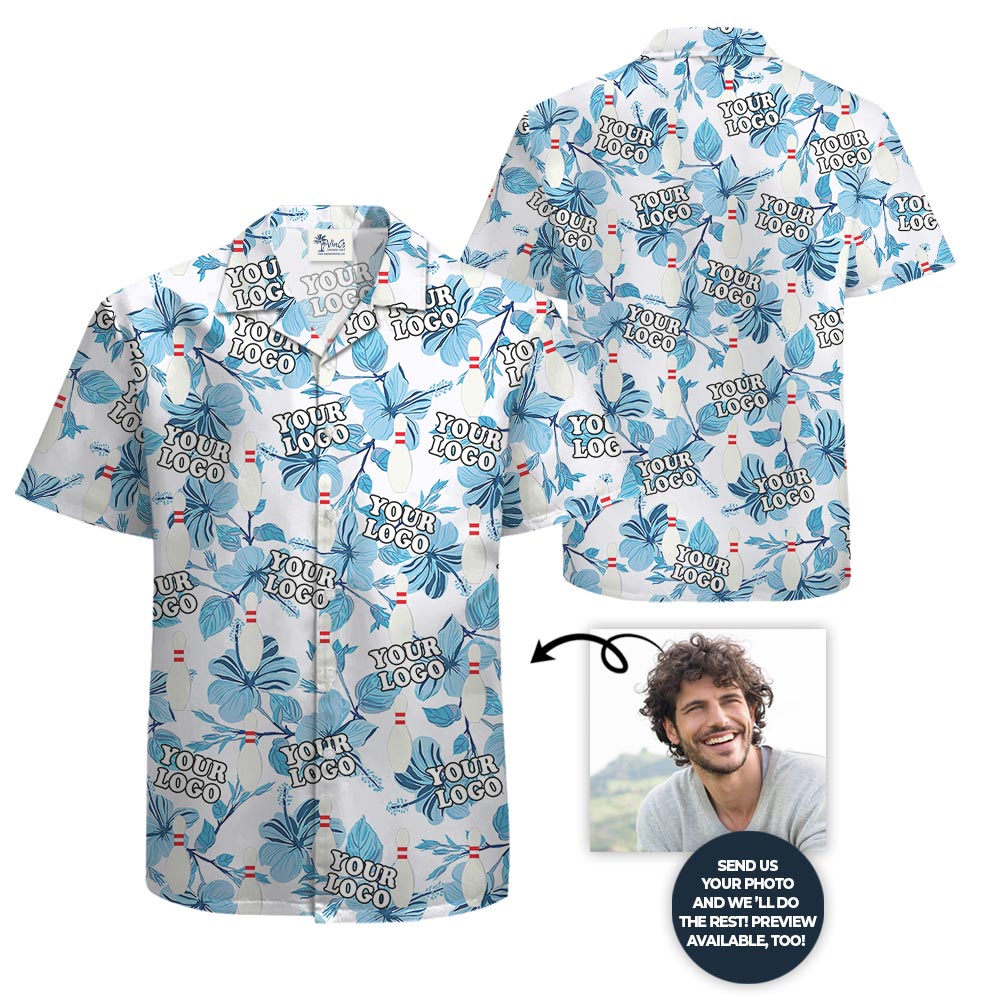 Custom Logo Bowling Team Hawaiian Shirt Hibiscus