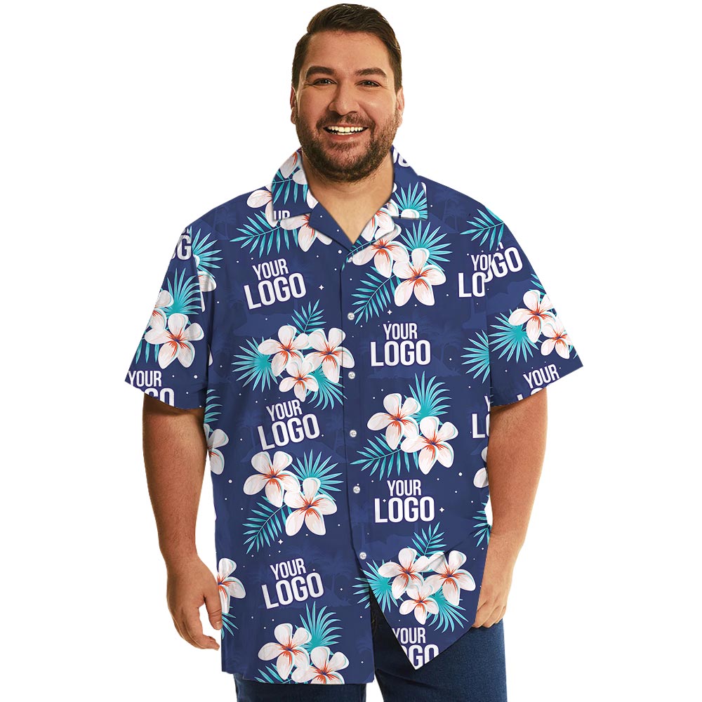 Custom Logo Navy Floral Hawaiian Shirt Matching For Company - variant image 1