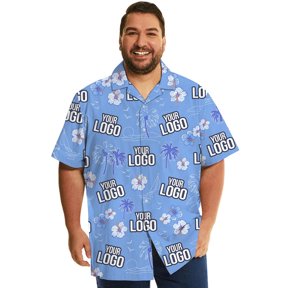 Custom Blue Aloha Shirt With Hibiscus For Company - variant image 1