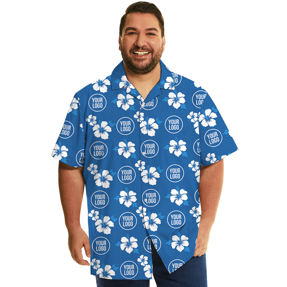 Custom Logo Blue Hawaiian Shirt With Hibiscus Print - variant image 1