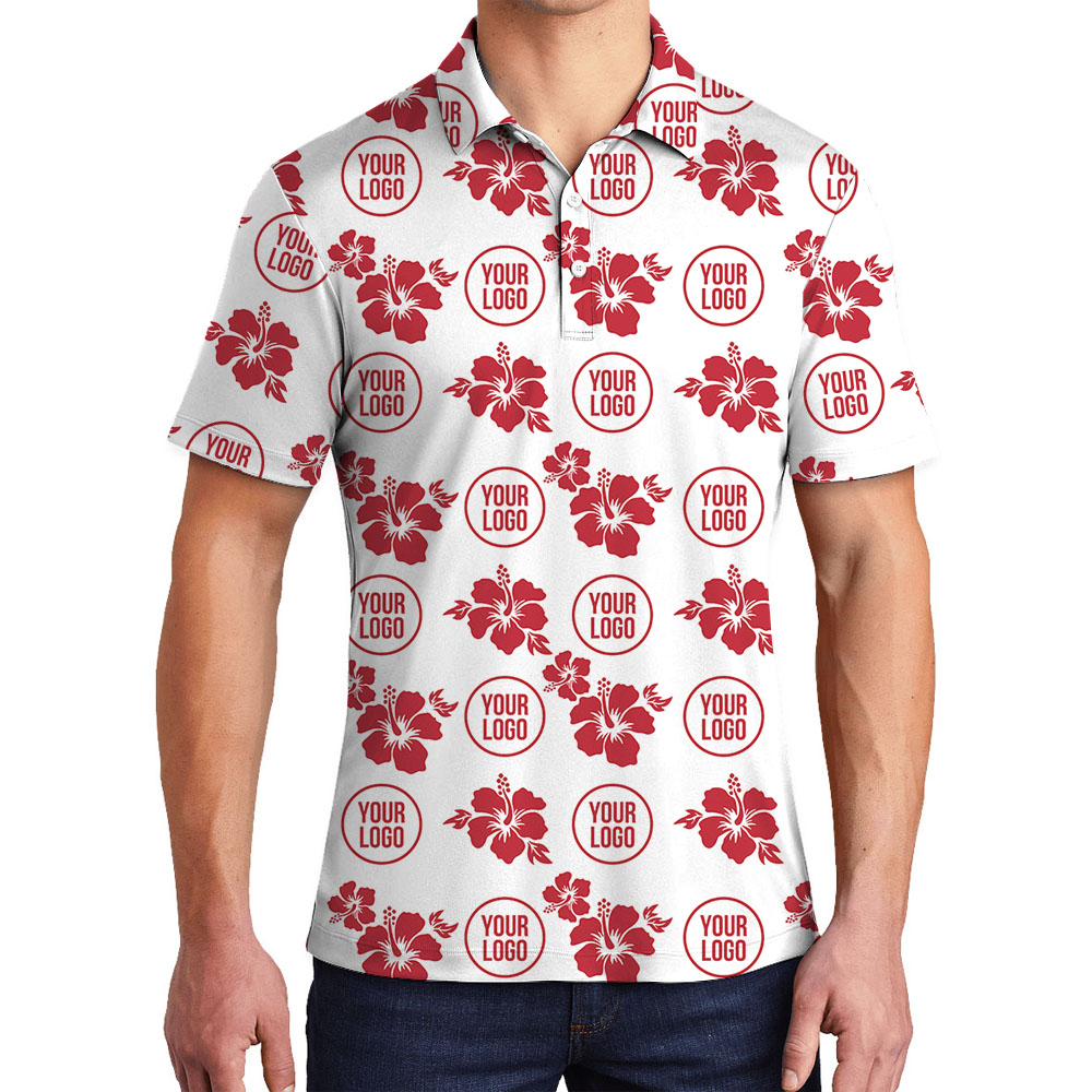 Vintage Hibiscus White Polo Shirt With Multiple Logo On Them - variant image 1