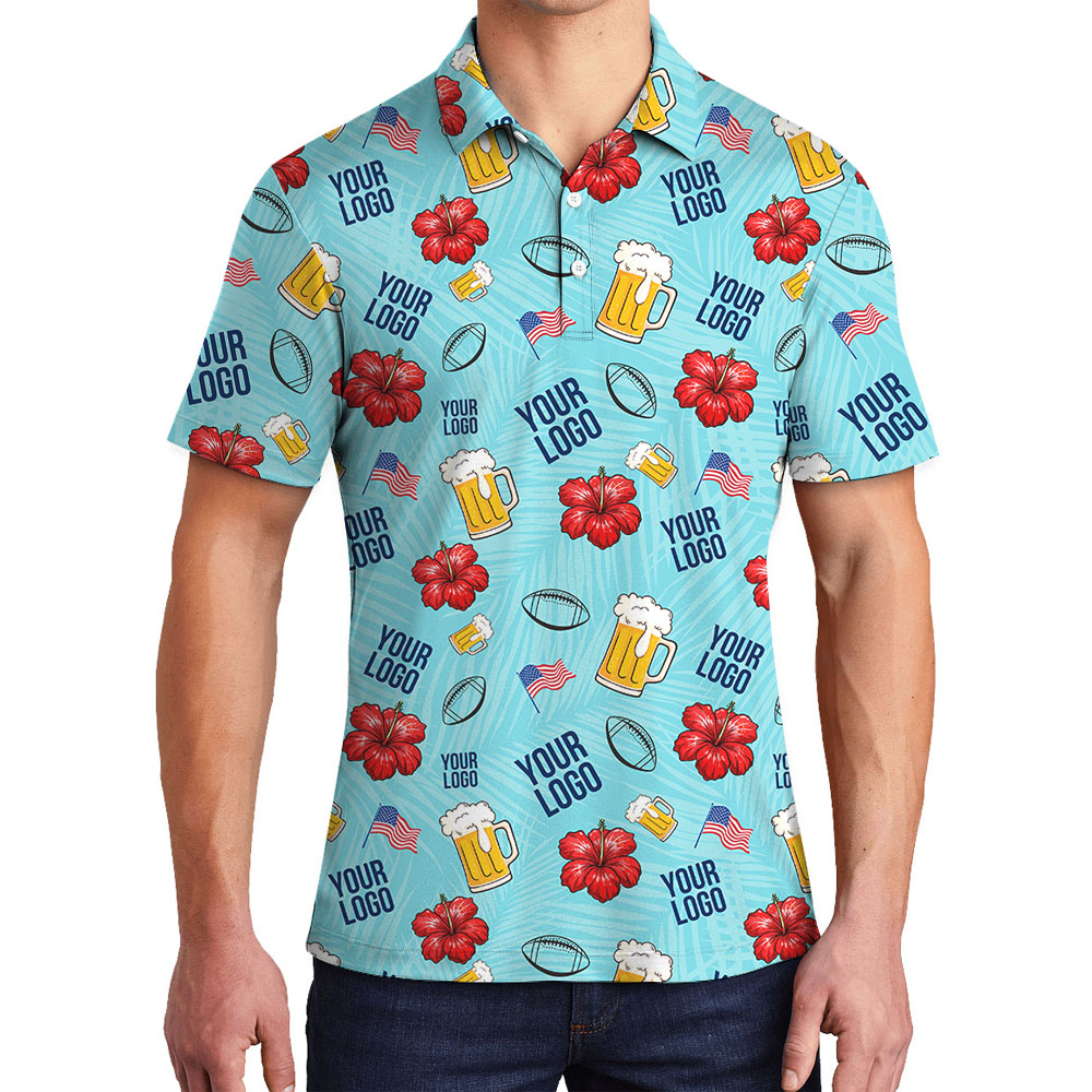 American Football Blue Collared Shirt With Custom Logo - variant image 1