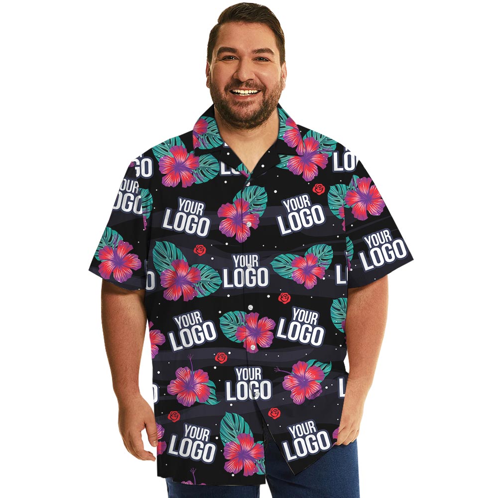 Company Custom Logo Black Hawaiian Shirt Pink Hibiscus - variant image 1