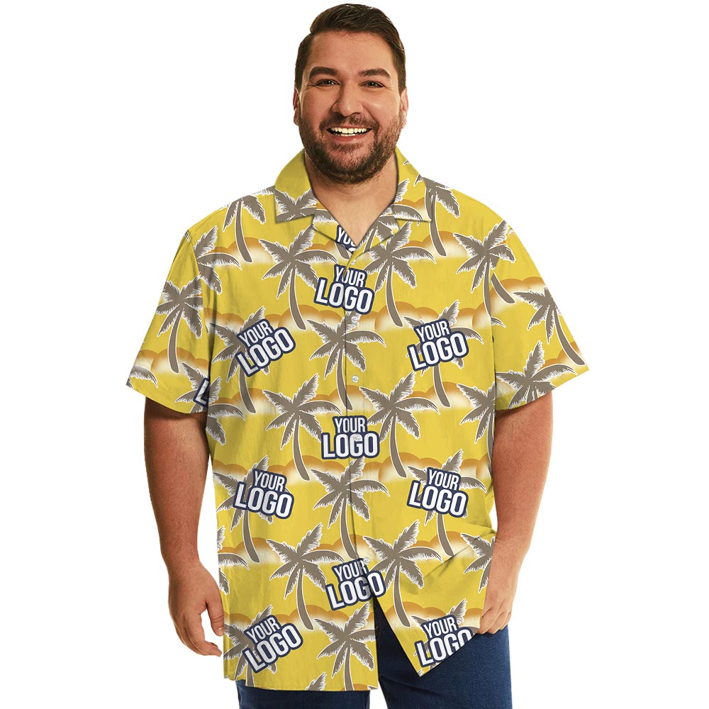 Custom Company Logo Palm Trees Yellow Hawaiian Shirt - variant image 1
