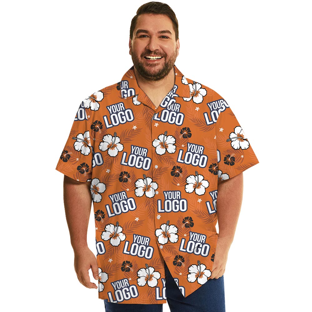 Orange Hibiscus Custom Logo Men's Hawaiian Shirt For Groups - variant image 1