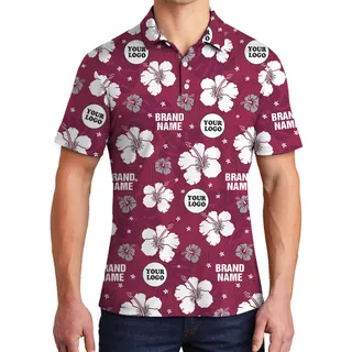 Pink Personalized Logo Hibiscus Hawaiian Polo Shirt