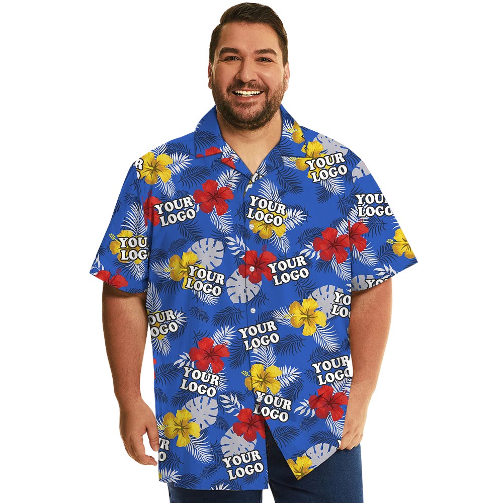 Custom Logo Blue Floral Hawaiian Shirt Big And Tall - variant image 1