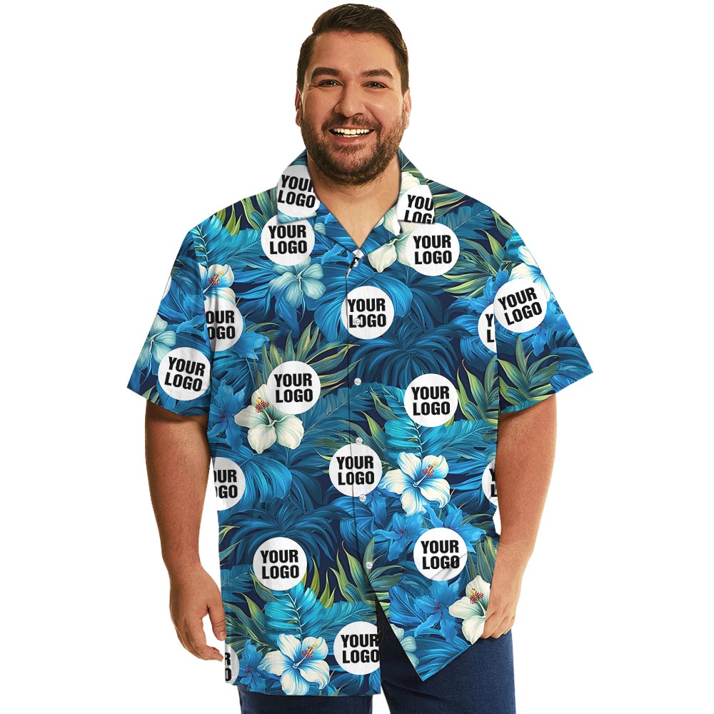 Custom Logo Hibiscus Blue Hawaiian Shirt Big And Tall - variant image 1