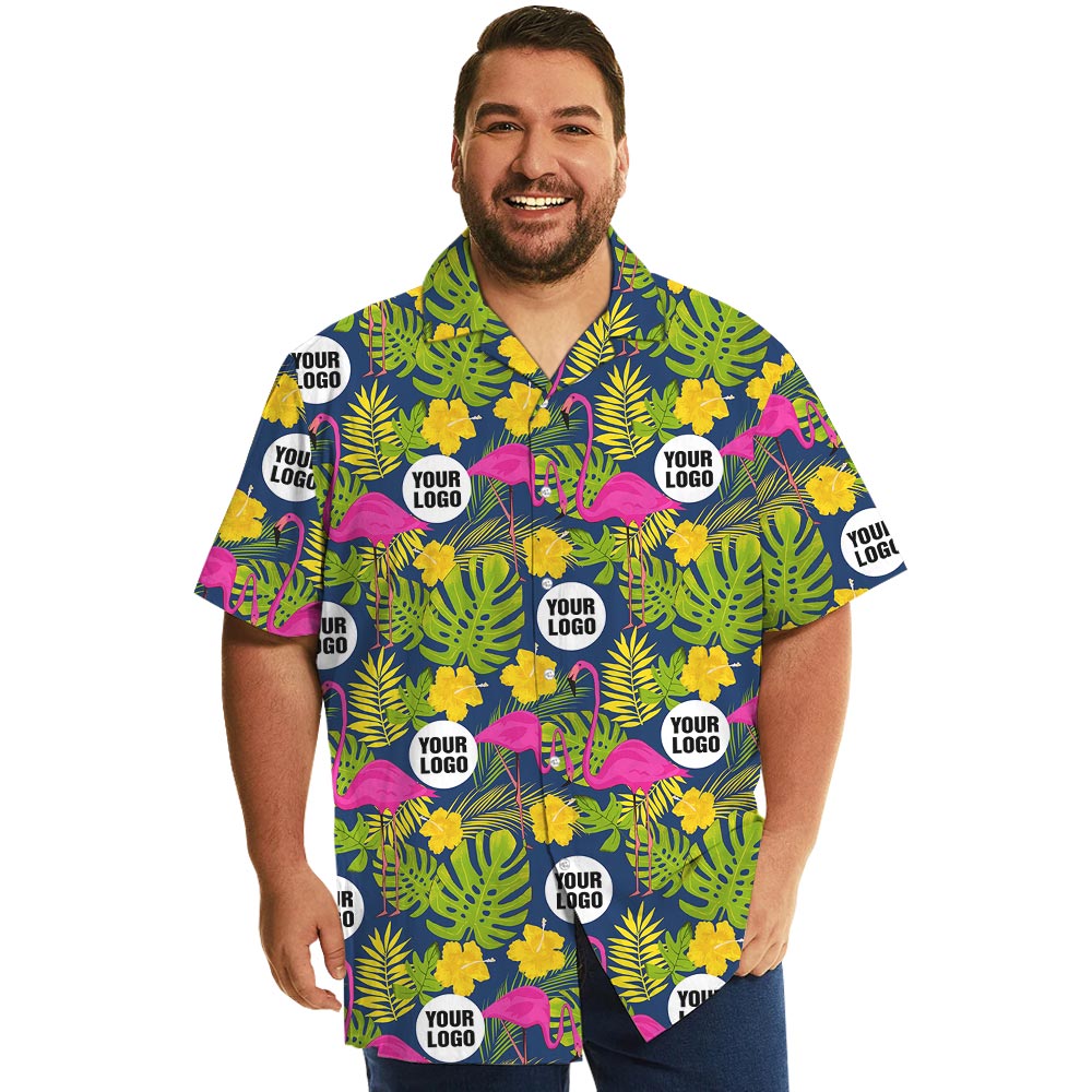 Oversized Flamingo Navy Hawaiian Shirt With Company Logo - variant image 1