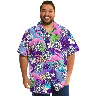 Custom Logo Purple Flamingo Plus Size Aloha Shirt