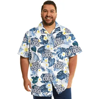 Blue Custom Company Logo Tropical Shirt Plus Size