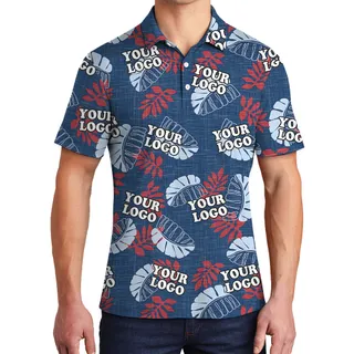 Custom Logo Navy Floral Hawaiian Polo Shirt