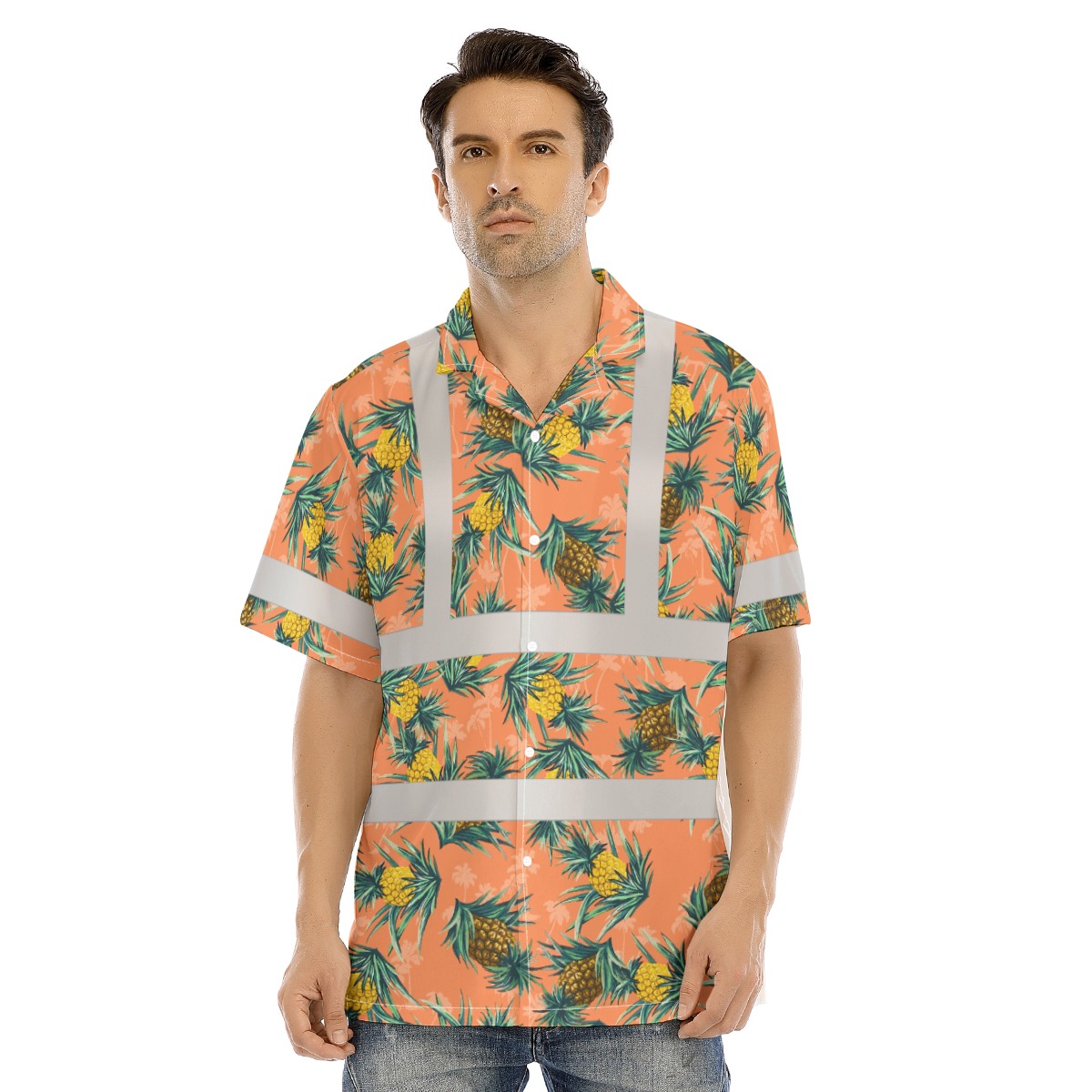Orange Hawaiian Shirt With Reflective Stripe - variant image 1