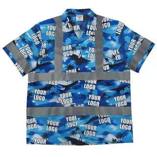 Custom Logo Hawaiian Construction Shirt With Reflective Strips