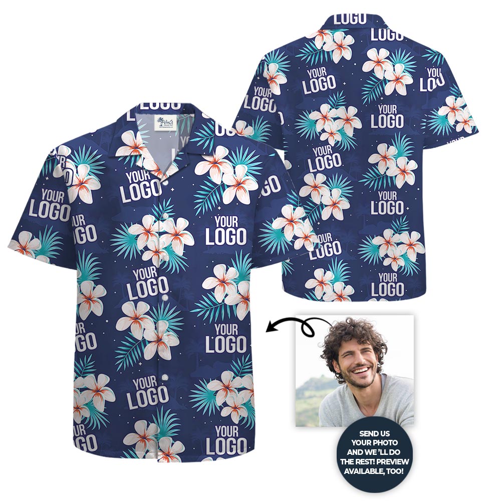 Custom Logo Navy Floral Hawaiian Shirt Matching For Company