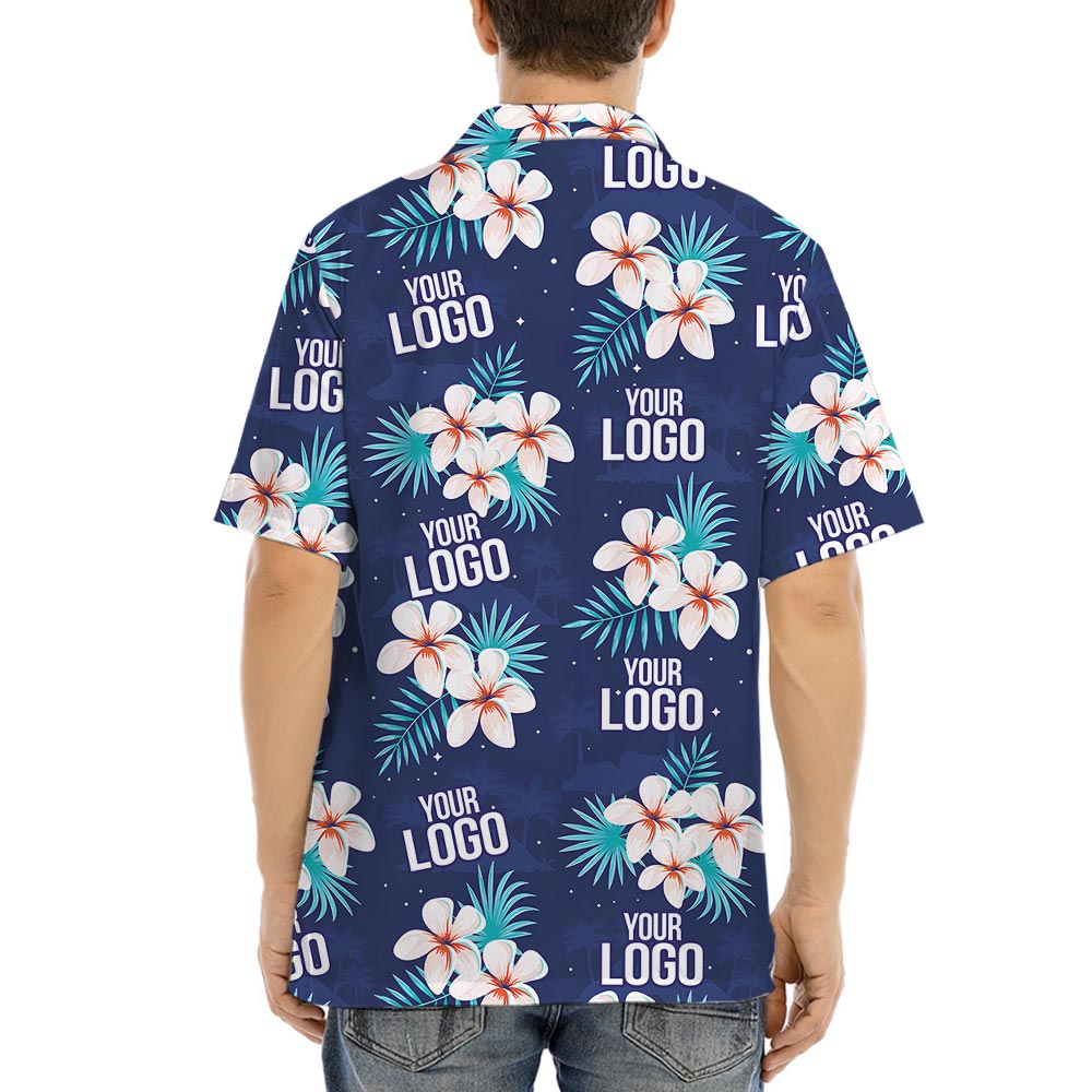 Custom Logo Navy Floral Hawaiian Shirt Matching For Company