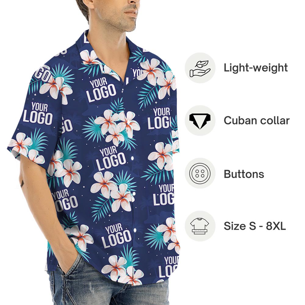 Custom Logo Navy Floral Hawaiian Shirt Matching For Company