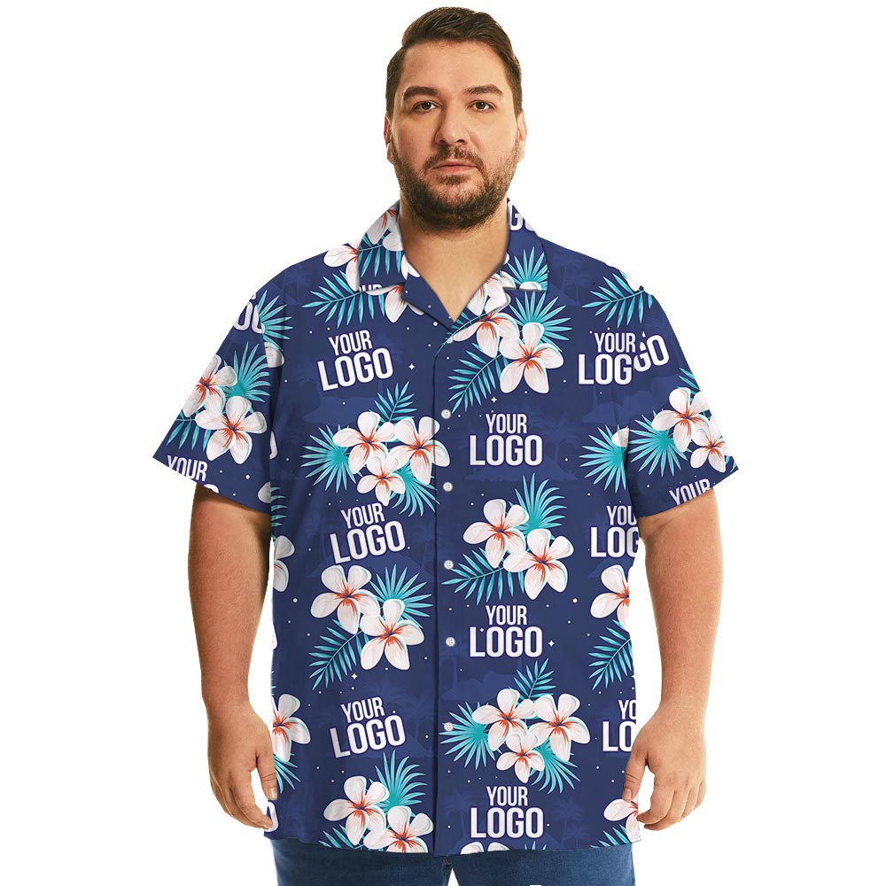 Custom Logo Navy Floral Hawaiian Shirt Matching For Company