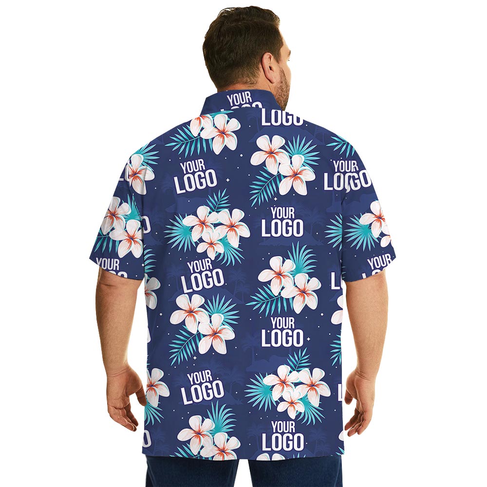 Custom Logo Navy Floral Hawaiian Shirt Matching For Company