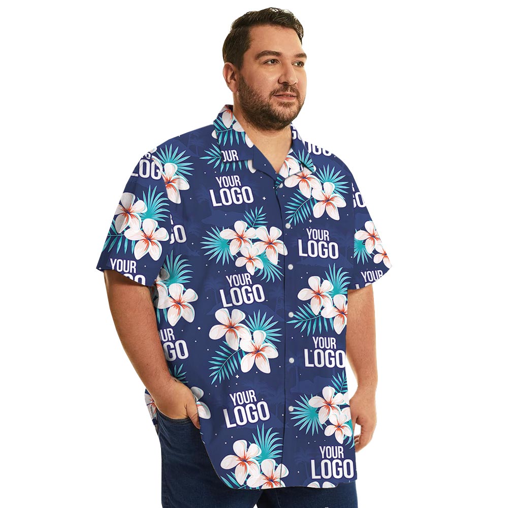 Custom Logo Navy Floral Hawaiian Shirt Matching For Company