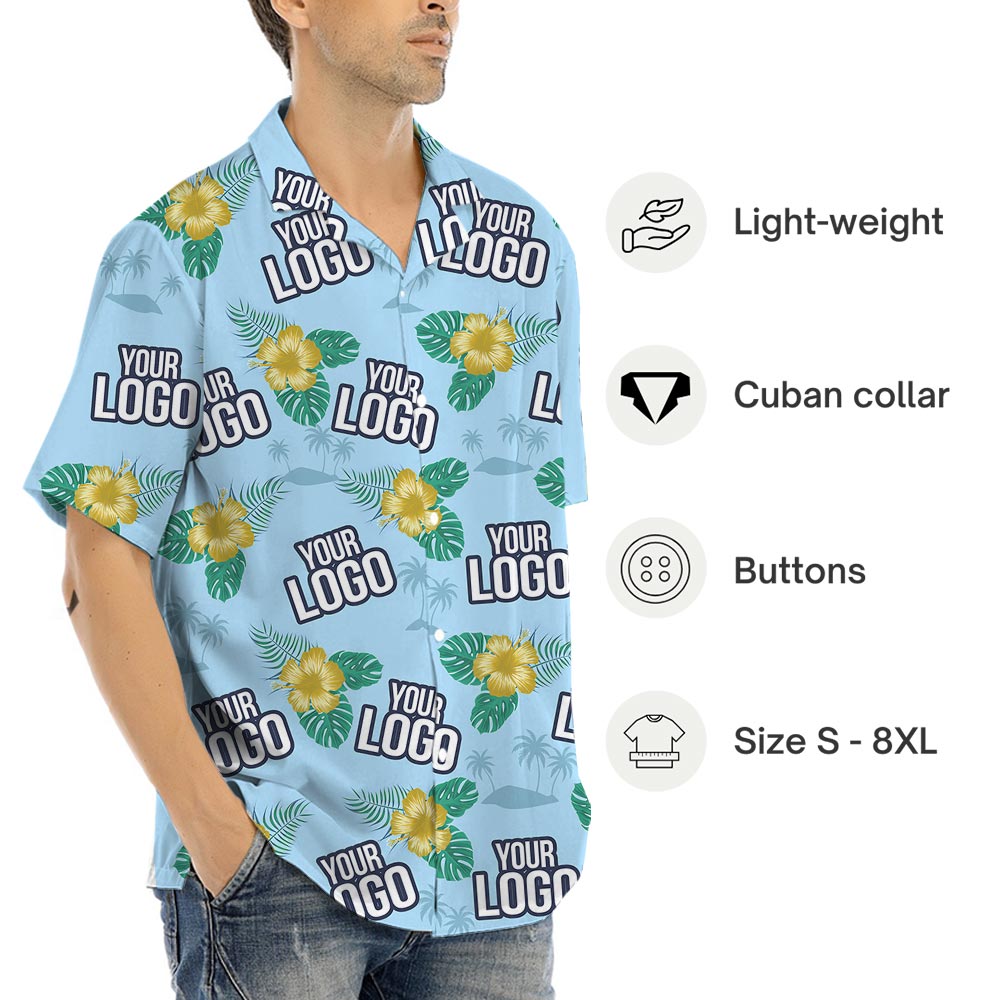 Personalized Blue Floral Hawaii Shirt With Your Logo