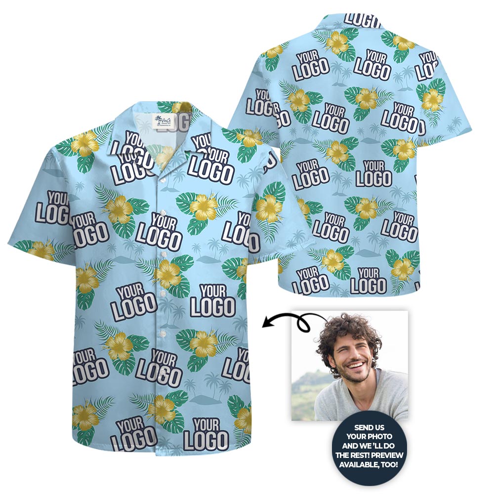 Personalized Blue Floral Hawaii Shirt With Your Logo