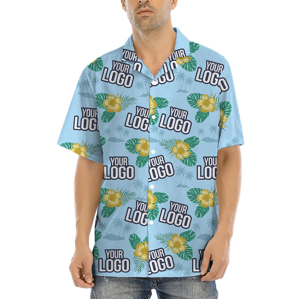 Personalized Blue Floral Hawaii Shirt With Your Logo