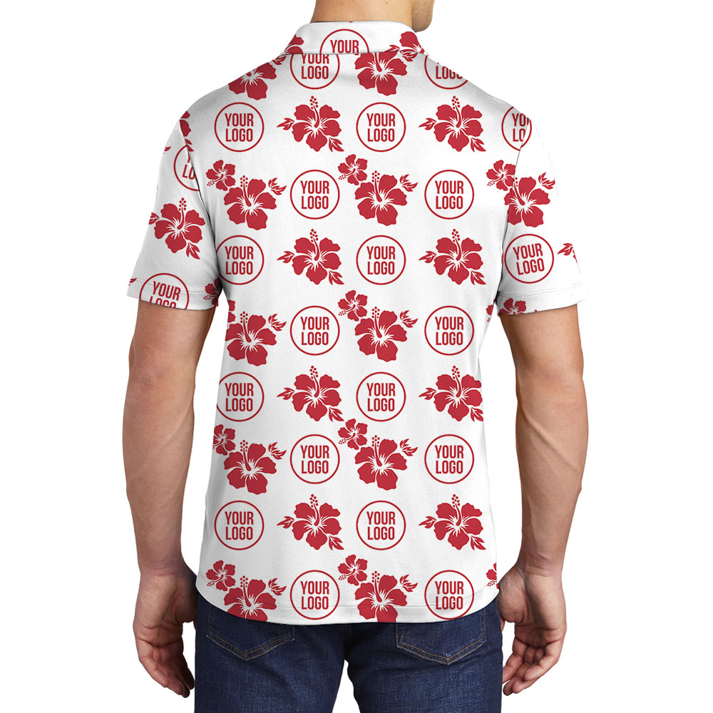 Vintage Hibiscus White Polo Shirt With Multiple Logo On Them