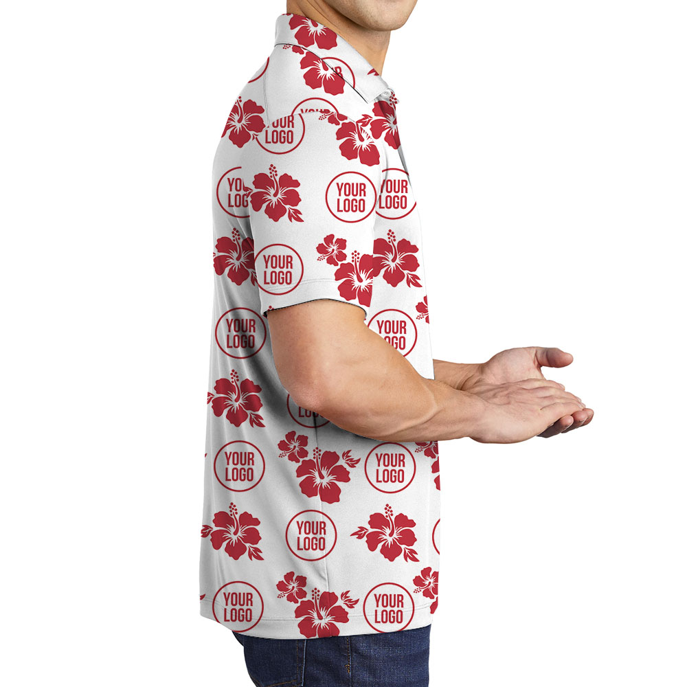 Vintage Hibiscus White Polo Shirt With Multiple Logo On Them