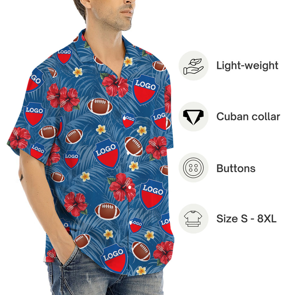 Football Game Day Blue Hawaiian Shirt With Custom Logo