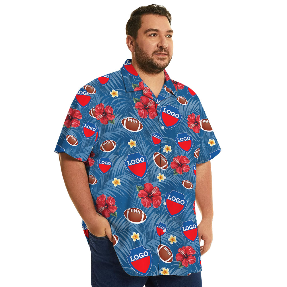 Football Game Day Blue Hawaiian Shirt With Custom Logo