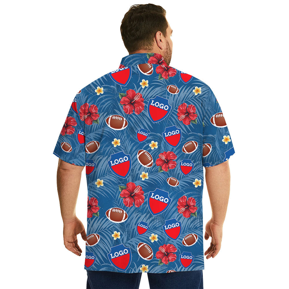 Football Game Day Blue Hawaiian Shirt With Custom Logo