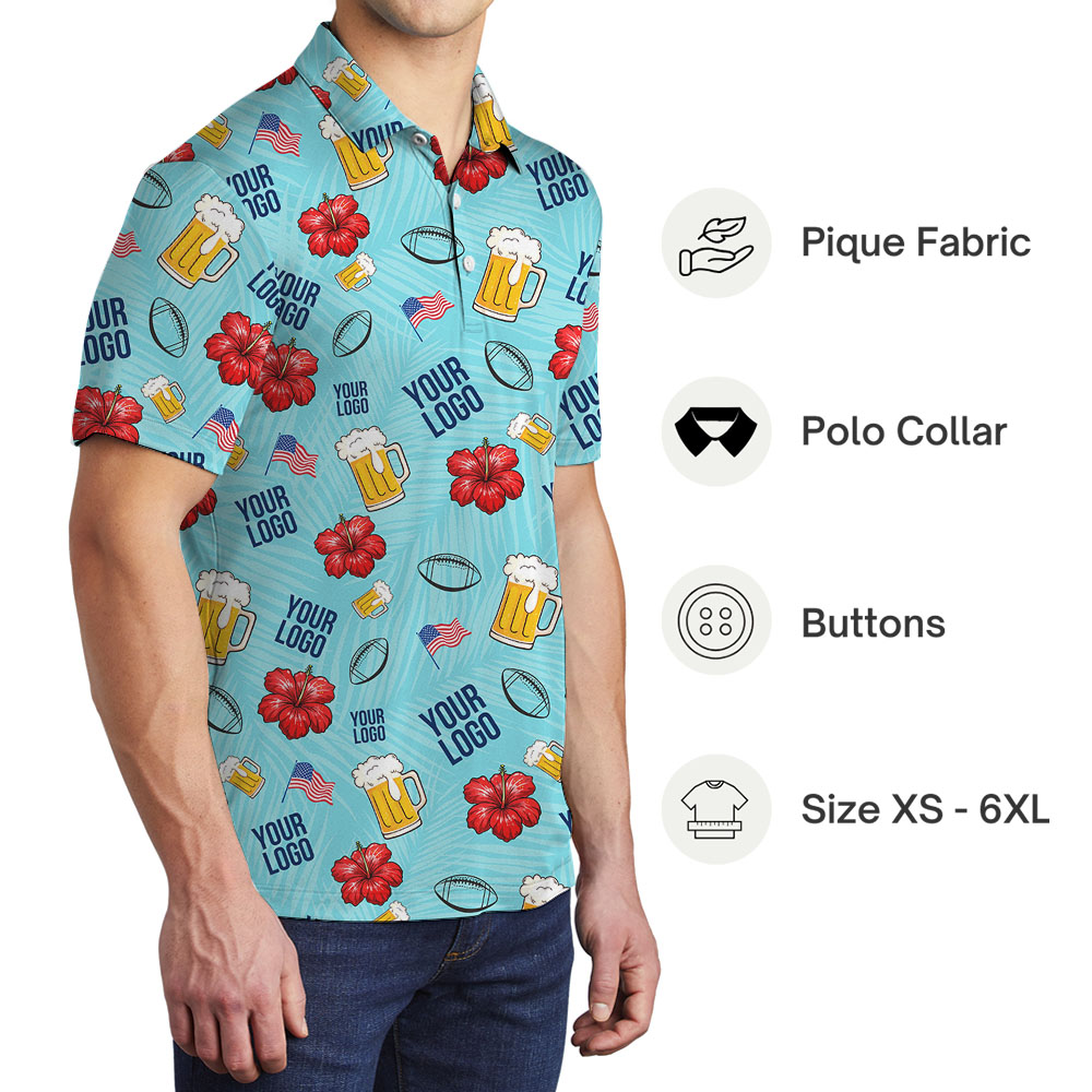 American Football Blue Collared Shirt With Custom Logo
