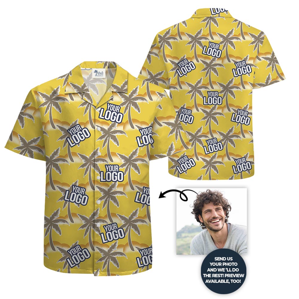 Custom Company Logo Palm Trees Yellow Hawaiian Shirt