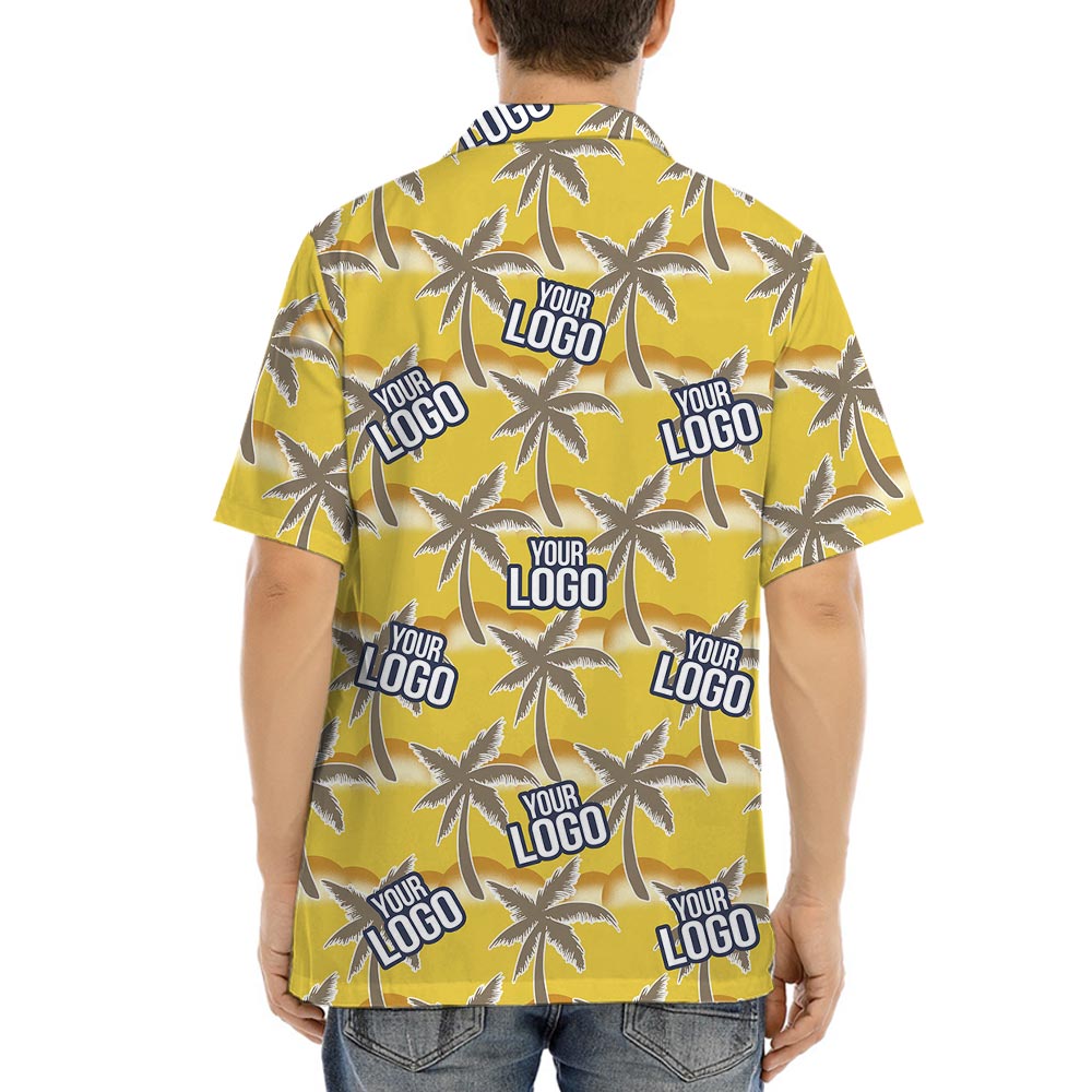 Custom Company Logo Palm Trees Yellow Hawaiian Shirt