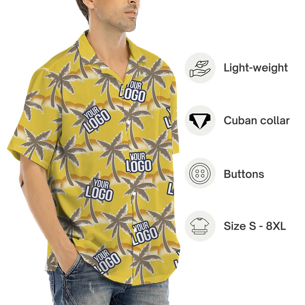 Custom Company Logo Palm Trees Yellow Hawaiian Shirt