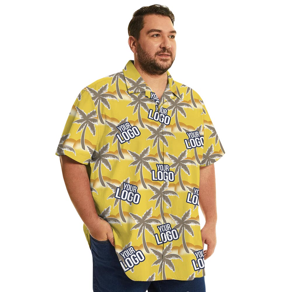 Custom Company Logo Palm Trees Yellow Hawaiian Shirt
