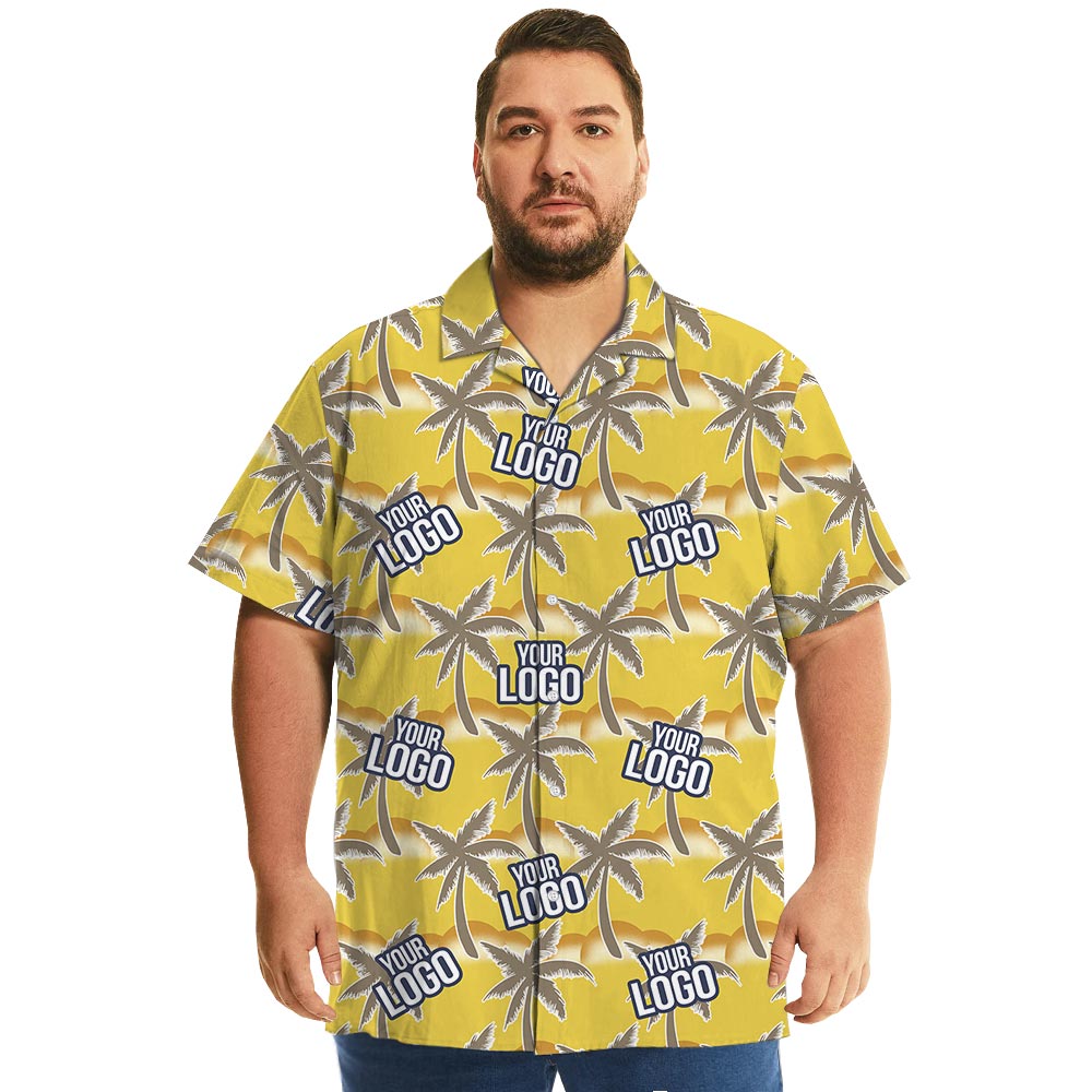 Custom Company Logo Palm Trees Yellow Hawaiian Shirt