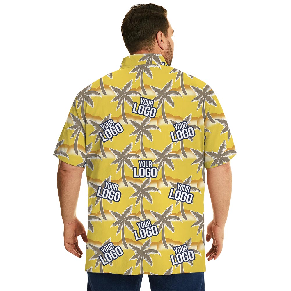 Custom Company Logo Palm Trees Yellow Hawaiian Shirt