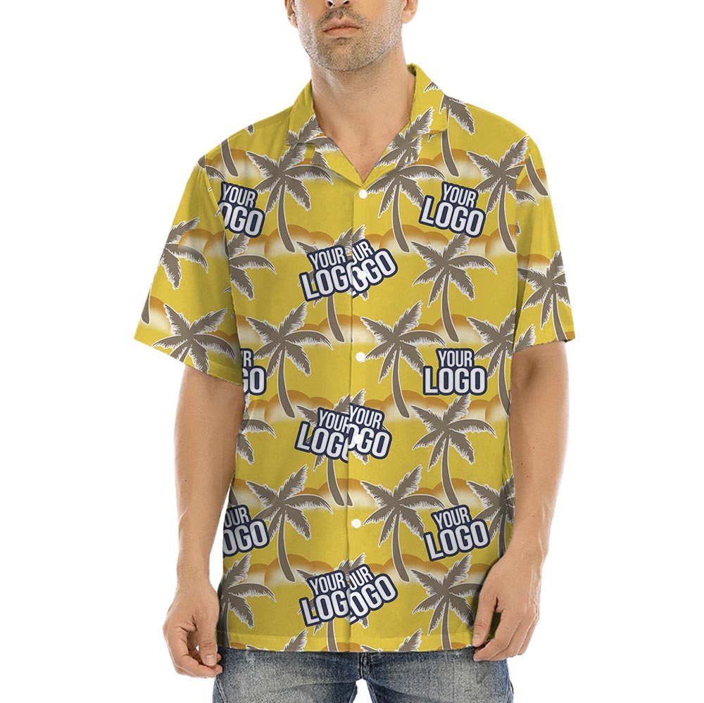 Custom Company Logo Palm Trees Yellow Hawaiian Shirt