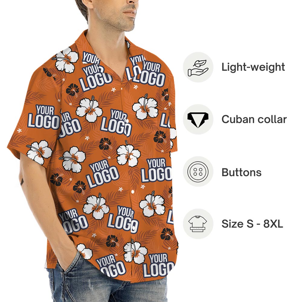 Orange Hibiscus Custom Logo Men's Hawaiian Shirt For Groups