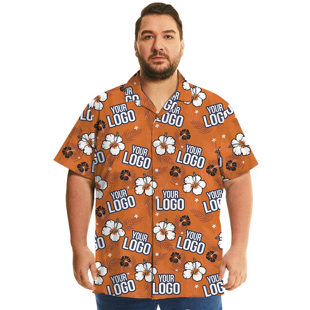 Orange Hibiscus Custom Logo Men's Hawaiian Shirt For Groups