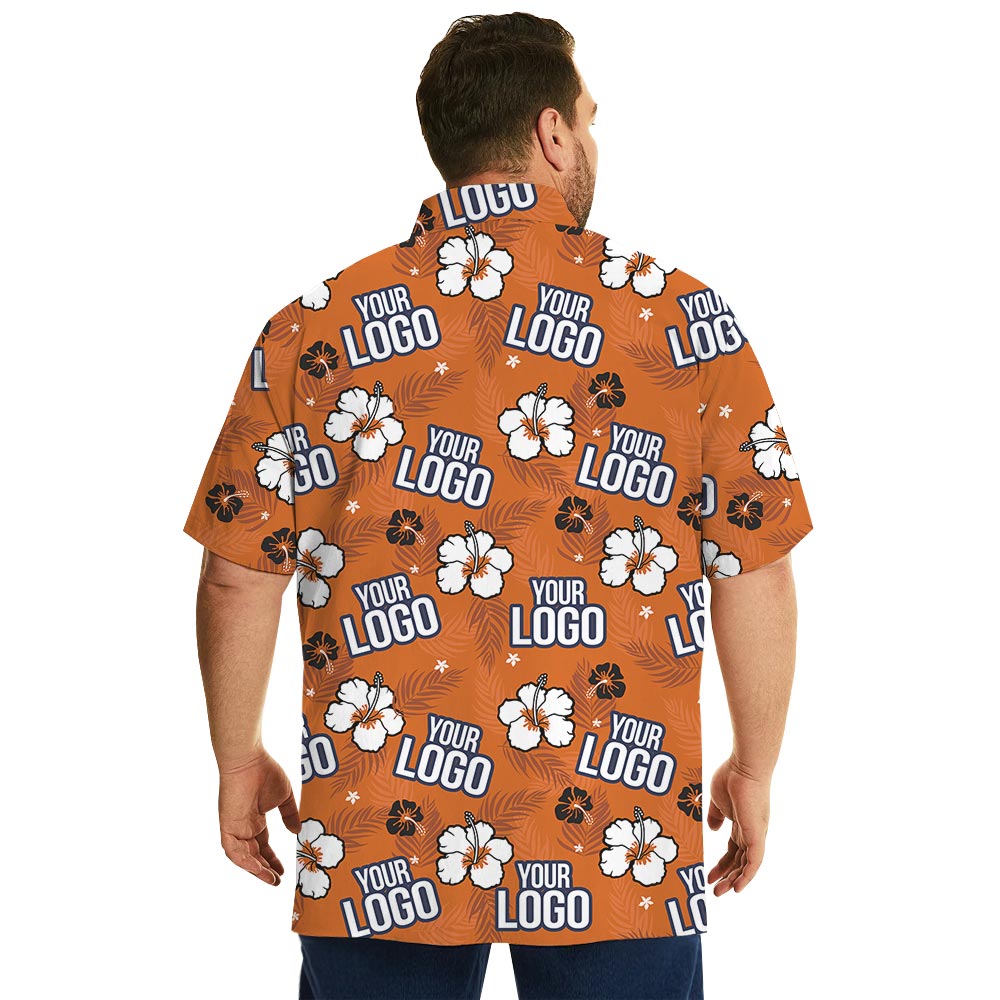Orange Hibiscus Custom Logo Men's Hawaiian Shirt For Groups